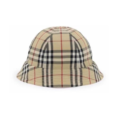 Burberry Nylon Bucket Hat med ikoniskt Check-mönster Beige, Dam
