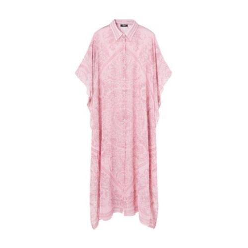 Versace Rosa Barocco Print Chiffongklänning Pink, Dam