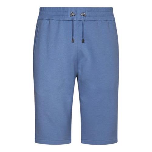 Balmain Klarblå Bermuda Shorts med Flockat Logotyp Blue, Herr