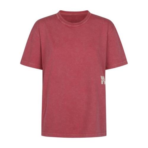 Alexander Wang Essential Logo T-shirt med Bundet Hals Red, Dam