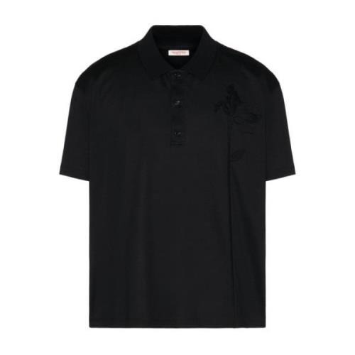 Valentino Garavani Svarta T-shirts och Polos med Blomsterapplikation B...