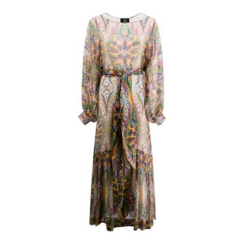 Etro Silkesklänning med Blommönster Multicolor, Dam