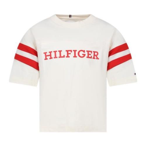 Tommy Hilfiger Ivory Bomull T-Shirt med Logo och Röda Band Beige, Unis...