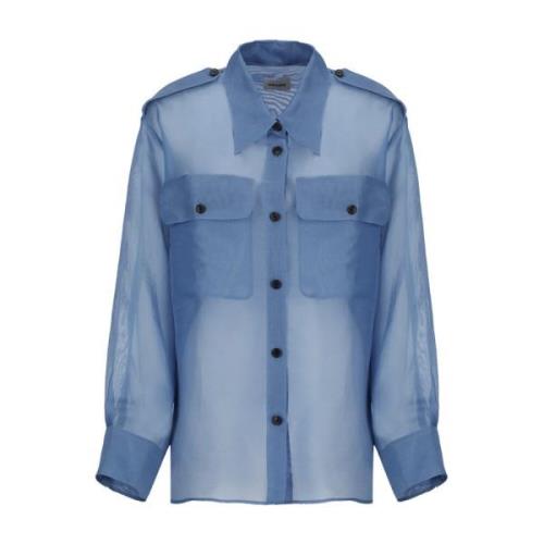 Khaite Blå Silkeskjorta med Krage och Fickor Blue, Dam