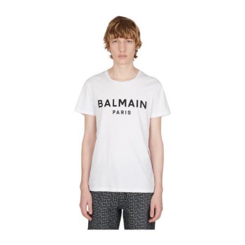 Balmain Logo Print Crewneck T-Shirt White, Herr