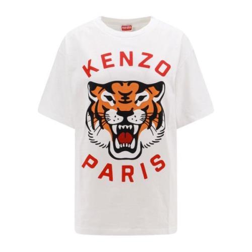 Kenzo Vit Crew-neck T-shirt med Logo Patch White, Dam