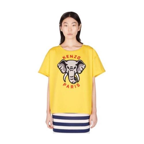 Kenzo T-shirt med broderat motiv Yellow, Dam