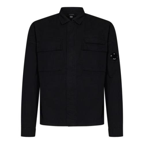 C.p. Company Svart långärmad bomullsskjorta med Lens-detalj Black, Her...