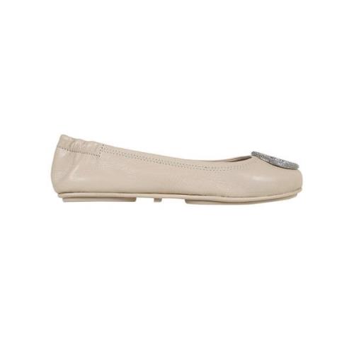 Tory Burch Sten Grå Silver Minnie Travel Ballet Pave Beige, Dam