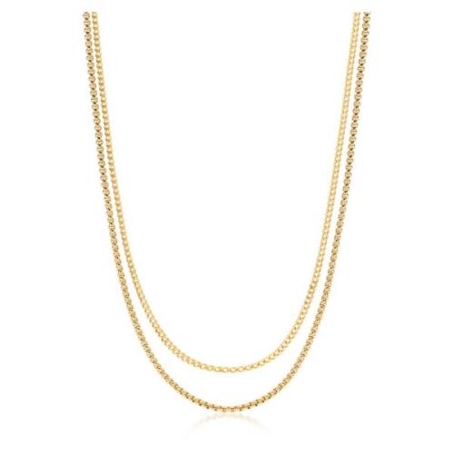 Nialaya Gold Necklace Layer with 3mm Cuban Link Chain and 3mm Box Chai...