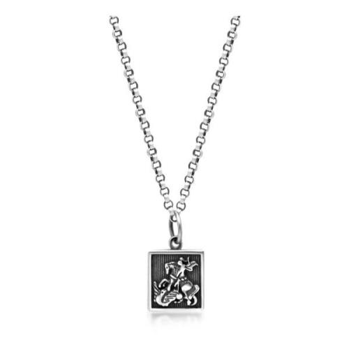 Nialaya Men's Silver Necklace with Saint George and The Dragon Pendant...