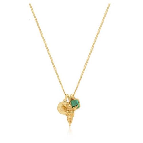 Nialaya Men's Gold Talisman Necklace with Angel and Malachite Pendant ...
