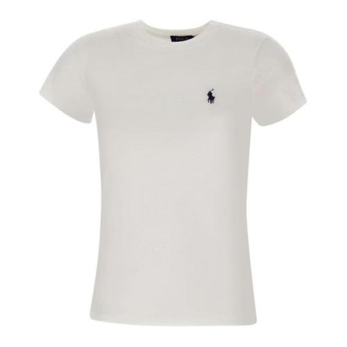 Ralph Lauren Dam Bomull T-Shirt med Ikoniskt Logotyp White, Dam