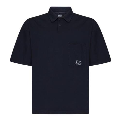 C.p. Company Blåa T-shirts och Polos med Kontrasterande Logobroderi Bl...