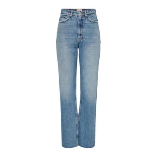 Only Blå enfärgad bomullsjeans med fickor Blue, Dam