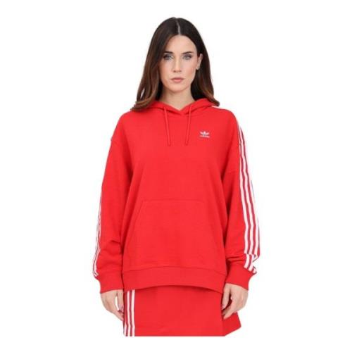 Adidas Originals Trendig Röd och Vit Randig Hoodie Red, Dam