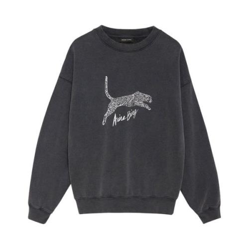 Anine Bing Leopard Print Spencer Sweatshirt Black, Dam