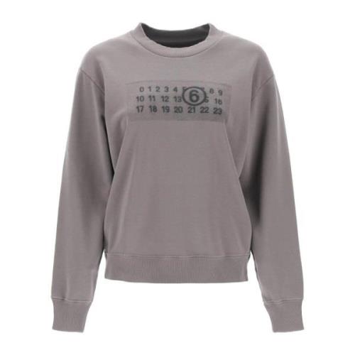 MM6 Maison Margiela Sweatshirt med numeriskt logotryck Gray, Dam