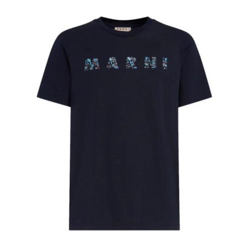 Marni Marinblå Logo T-Shirt Blue, Herr
