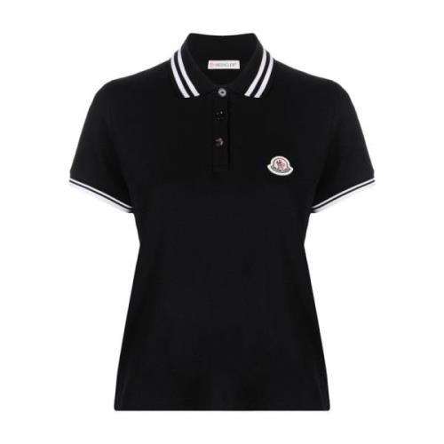 Moncler Svart Randig Polo Skjorta med Logopatch Black, Dam