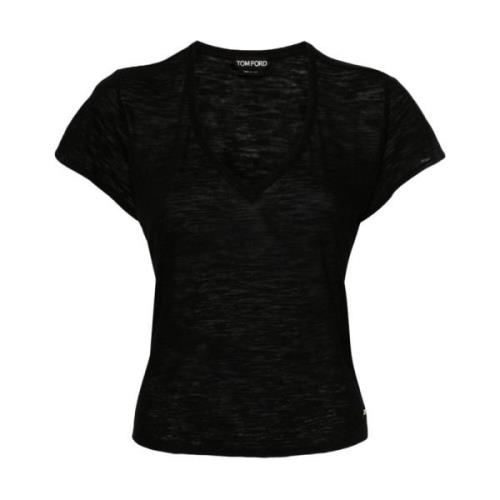 Tom Ford Svart Halvtransparent T-shirt med Guldlogga Black, Dam