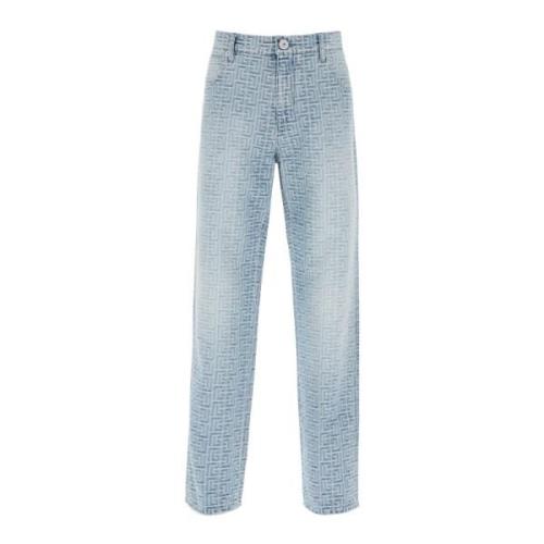 Balmain Monogram Straight Jeans Blue, Herr