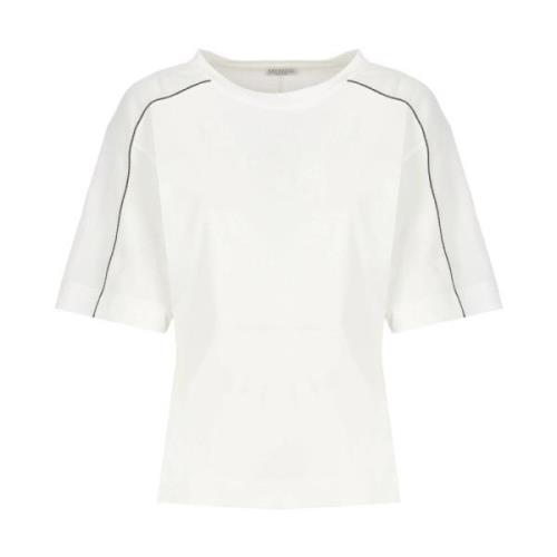 Brunello Cucinelli Vit Bomullst-shirt med Messingdetaljer White, Dam