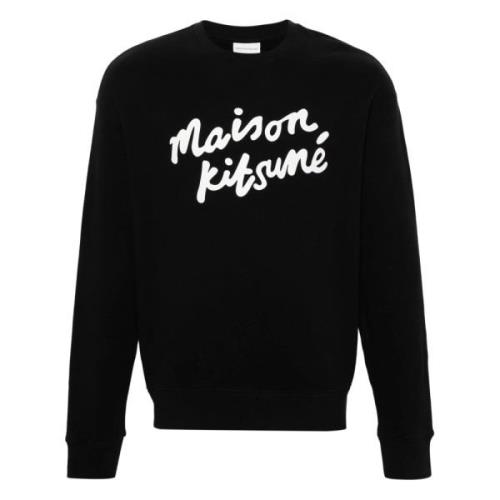 Maison Kitsuné Komfortabel Sweatshirt med Handstil Design Black, Herr