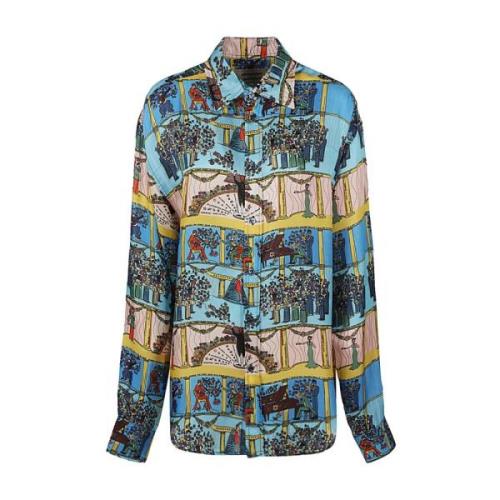 Alessandro Enriquez Tryckt silkeblandad skjorta Multicolor, Dam