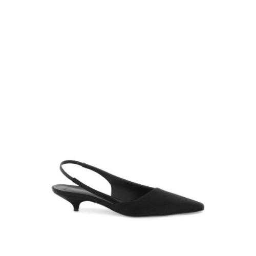 Loulou Studio Satin Slingback Pumps med Kitten Heel Black, Dam