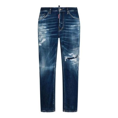 Dsquared2 Blå Denim Jeans med Sliten Effekt Blue, Herr