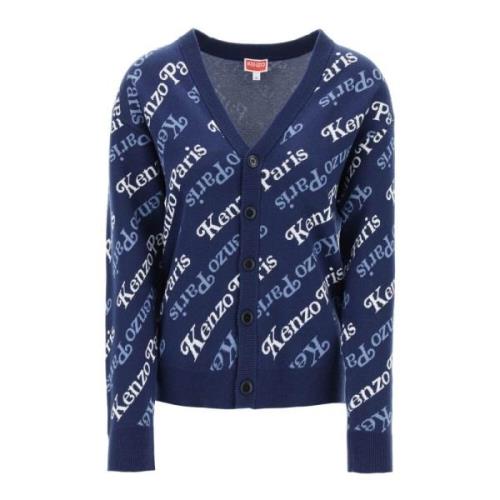 Kenzo Cardigan med logomönster i bomull och ull Blue, Dam