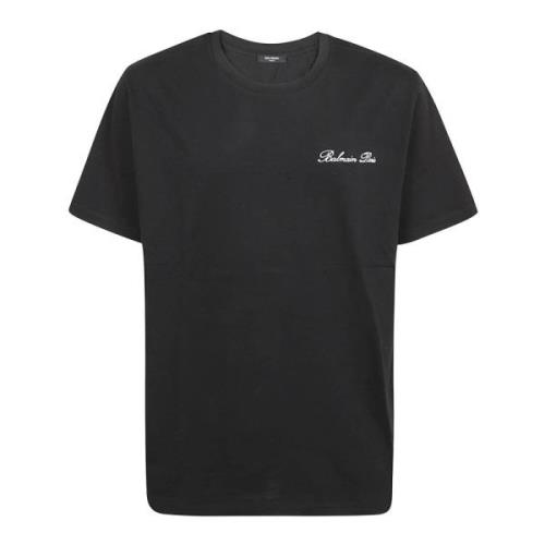 Balmain Signaturbroderad T-shirt - Rymlig Passform Black, Herr