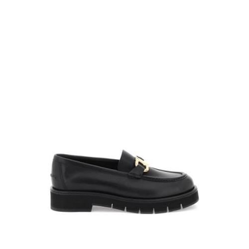 Salvatore Ferragamo Gancini spänne loafers i kornläder Black, Dam