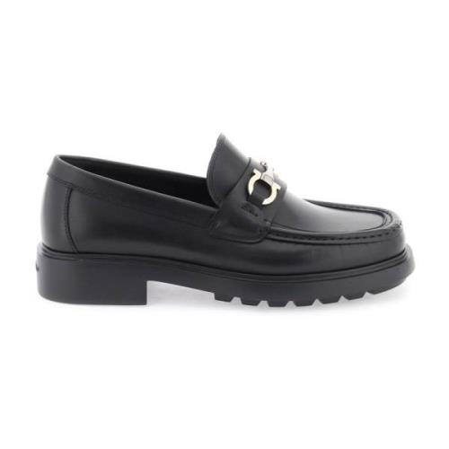 Salvatore Ferragamo Gancini Loafers med dubbel finish Black, Herr