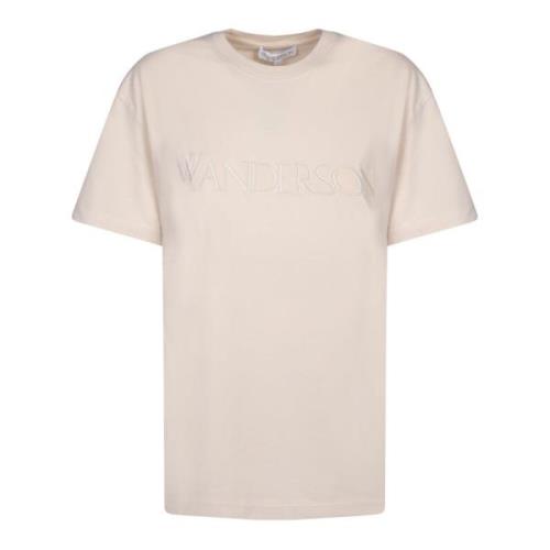 JW Anderson Bomullsrundhalsad T-shirt med logga Beige, Dam