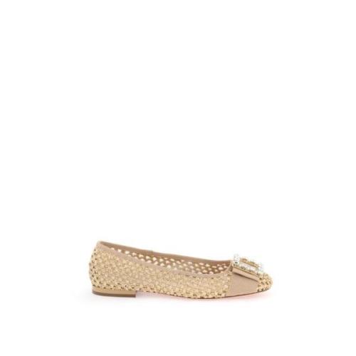 Roger Vivier Raffia Ballerina med Strass Spänne Beige, Dam