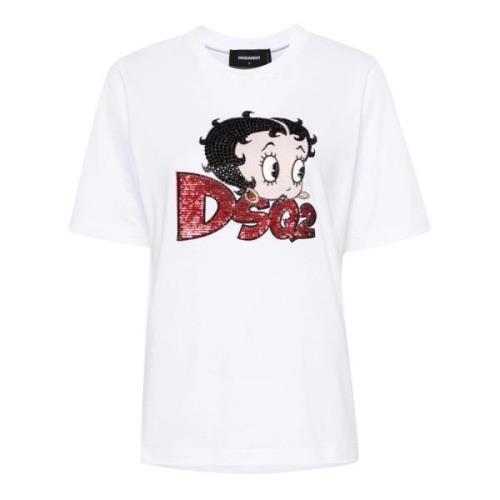 Dsquared2 Vit Bomull T-shirt med Logotryck White, Dam