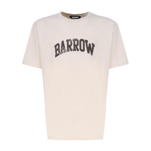 Barrow Logo Print Crew Neck Bomull T-shirt Beige, Unisex