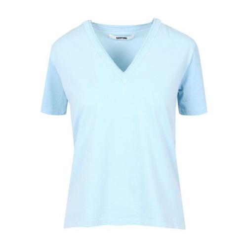 Mauro Grifoni Ljusblå V-Hals Bomull T-Shirt Blue, Dam