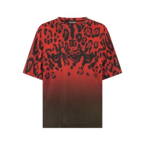 Dolce & Gabbana Röd Leopardtryck Bomull Jersey T-shirt Multicolor, Her...