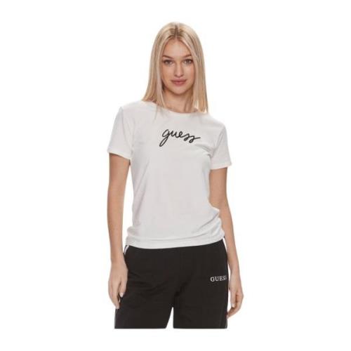 Guess Signatur Logo T-Shirt - Stretch Passform, Korta ärmar White, Dam