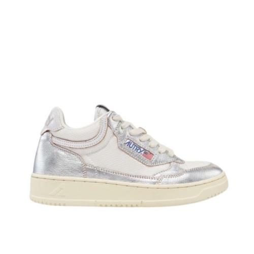 Autry Vita och silver läder mid-top sneakers Multicolor, Dam