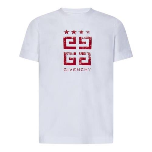 Givenchy Herr Vit Slim-Fit T-Shirt med Rött 4G Stars Print White, Herr