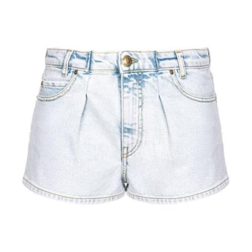 Pinko Blå denim shorts med logopatch Blue, Dam