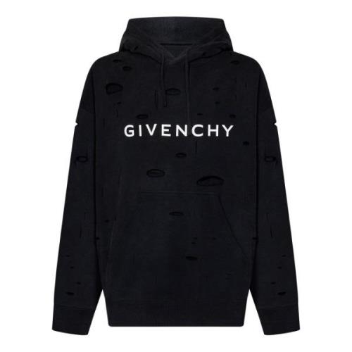Givenchy Svart Oversized Tröja med Huva Black, Herr