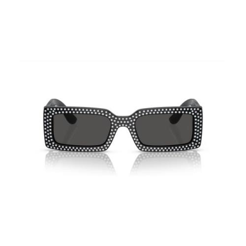 Dolce & Gabbana Geometriska Rektangulära Solglasögon i Svart Acetat Bl...