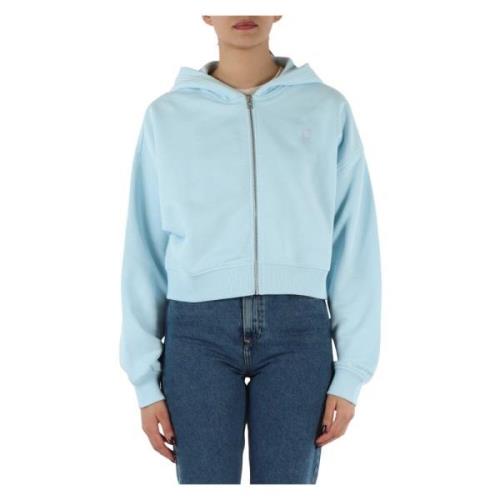 Calvin Klein Jeans Huvtröja med dragkedja i bomullsblandning Blue, Dam