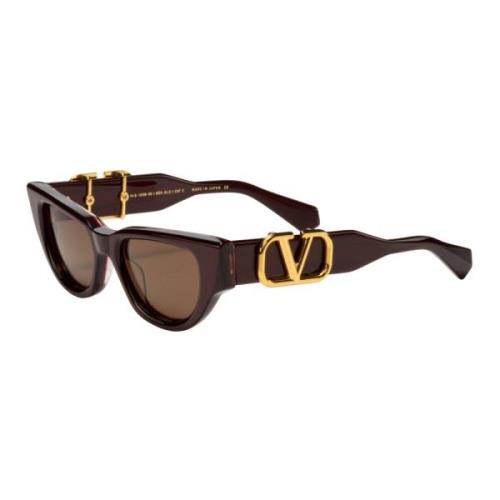 Valentino V - DUE Solglasögon i Bordeaux Guld/Mörkbrun Brown, Dam