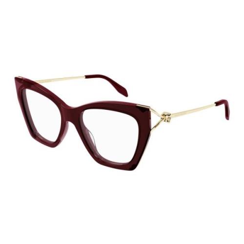 Alexander McQueen Burgundy Eyewear Frames Red, Unisex